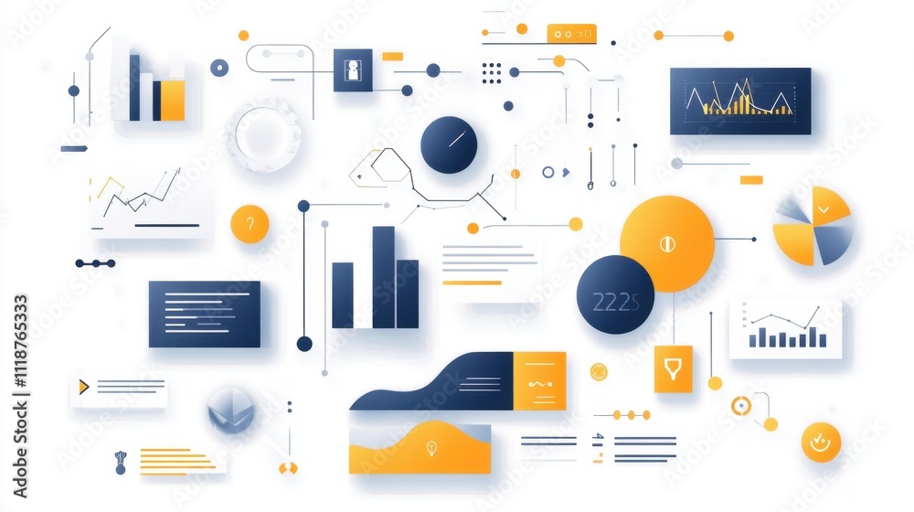 Poster a collection of data visualization elements and icons for analytics and presentations.