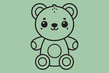 A simple black-and-white line art illustration of a cute teddy bear.