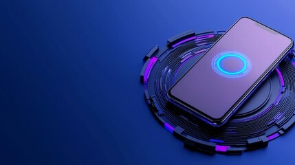 A dark scene featuring a cutting-edge online banking hologram, showcasing fintech and financial innovation, depicted in a 3D render.