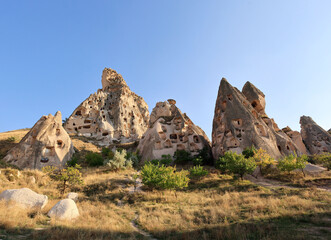 Rock Formations in the abandoned City Uchisar, Cappadocia, Turkey, Asia