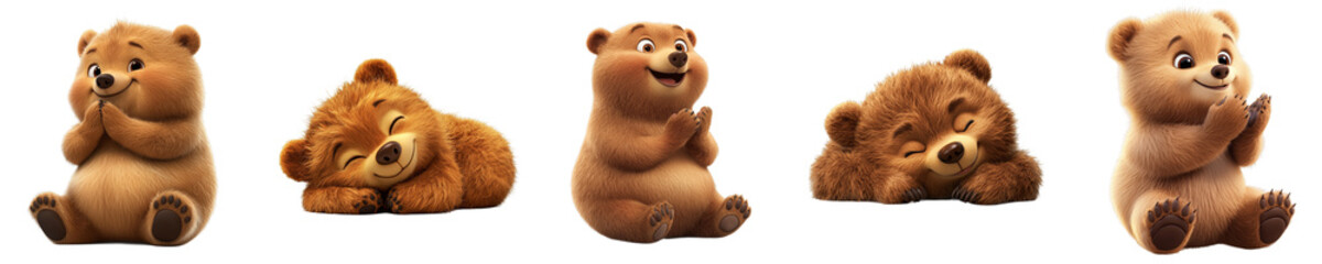 cute beer animal character - 3d Set on transparent background PNG file