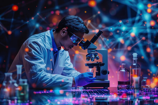 scientist works in a laboratory using a microscope.