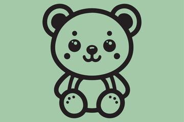 A simple black-and-white line art illustration of a cute teddy bear.