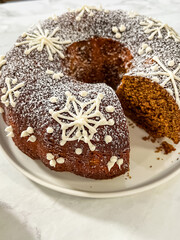 Gingerbread Bundt Cake with Snowflake Decorations