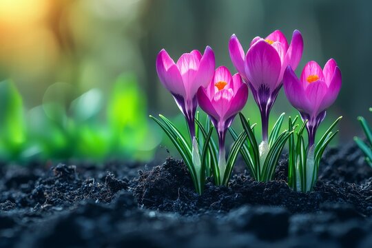 A spring card for the vernal equinox holiday, featuring a delicate flower that has just bloomed. Perfect for design banners.