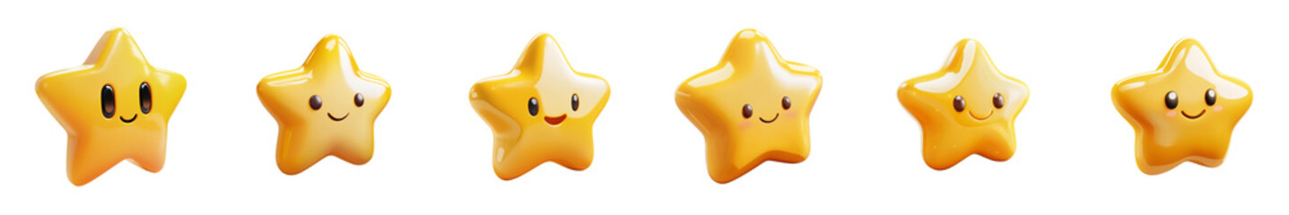 golden star cute face - 3d Set on transparent background PNG file