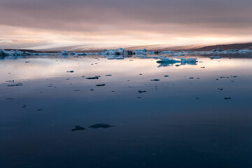 Evening mood at Jokulsarlon glacier lake in Iceland