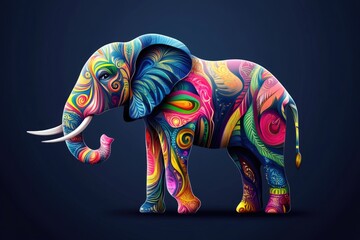Fototapeta premium Vibrant Elephant. A Colorful Mammal Sculpture in Asian Art Style for Wildlife Day Celebration