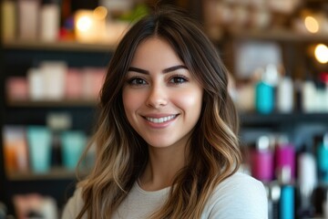 Radiant Portrait of a Young Female Beautician Exuding Charm and Professionalism