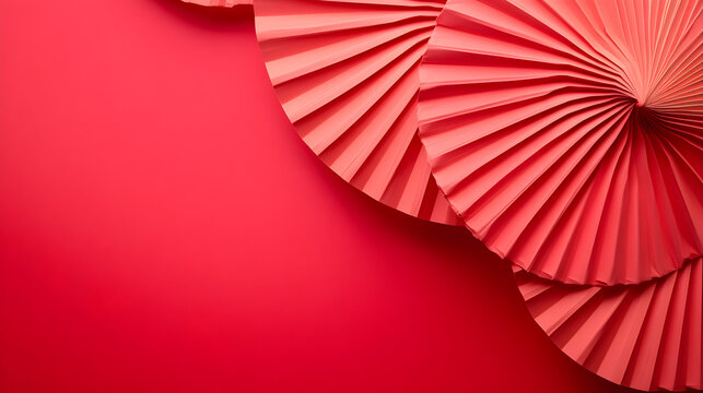 un fondo rojo liso vacio con espacio de copia con decoraciones con elementos como abanicos para decorar el fondo para invitacion o plantilla para dise&ntilde;o