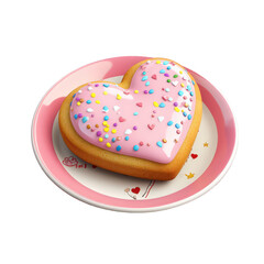 Delicious Heart-Shaped Cookie on a Decorative Plate With Colorful Sprinkles, Perfect for a Treat or Celebration