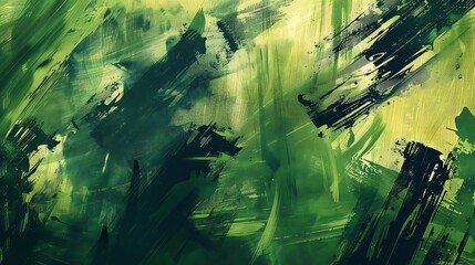 Expressive Dynamic Brush Strokes in Shades of Dark and Light Greens, Creating a Bold Contrast of Color and Texture in a Captivating Abstract Artwork
