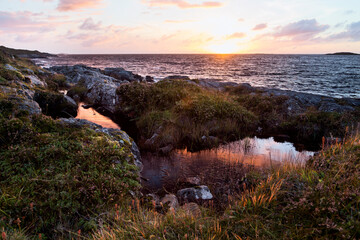 Colorful sunset at the Atlantic coast in Norway