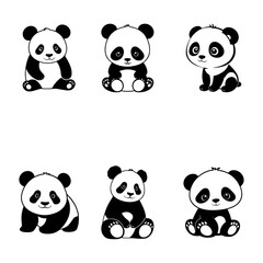 A set of Baby panda vector silhouettes isolated on a white background vector illustration.