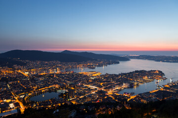 Panoramic view of Bergen (Norway) at night