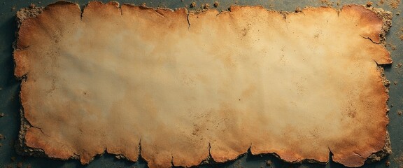 Textured antique parchment sheet with torn edges on a rustic background