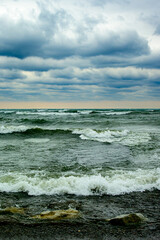 Kew Beach in Toronto on a windy grey  December morning room for text