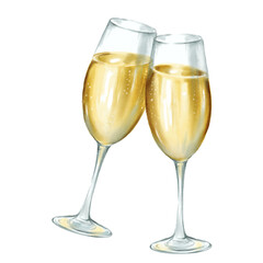 Two glasses of champagne wedding celebrate congratulate hand drawn on transparent background
