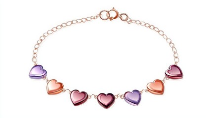 Friendship bracelet illustration with heart-shaped charms, vector style, bright colors, isolated on white, simple and modern