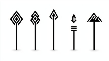Outline-style vector arrows in black and white, isolated on a white background, thin lines, minimalistic and versatile for design use