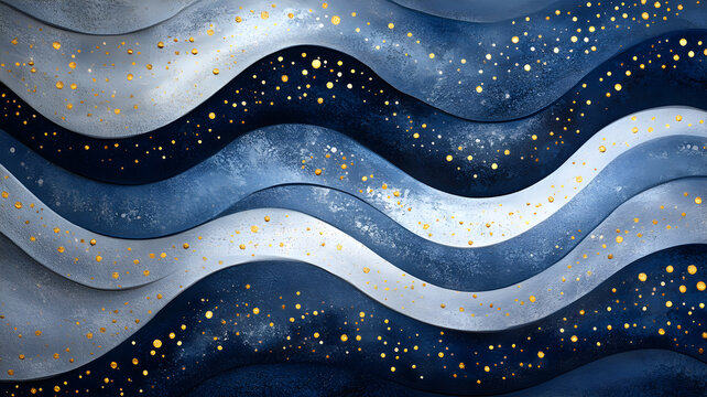 Fototapeta fondo con curvas en movimiento de colores azul y blanco con destellos dorados decorativos plantilla decorativa o diseño para cuadro decorativo