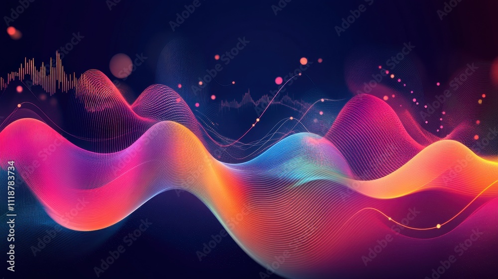 Poster Abstract representation of sound waves with vibrant colors and dynamic patterns.