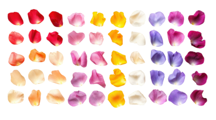 Variety of Colorful Flower Petals Arranged in a Grid Pattern Showcasing Nature's Beauty and Diversity During Springtime