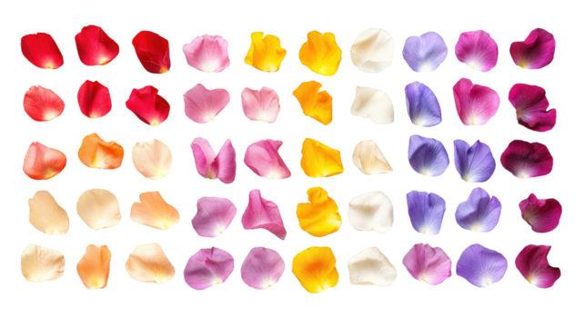 Variety of Colorful Flower Petals Arranged in a Grid Pattern Showcasing Nature's Beauty and Diversity During Springtime