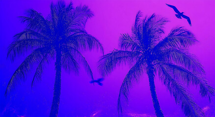 Obraz premium Sunset silhouette of palm trees