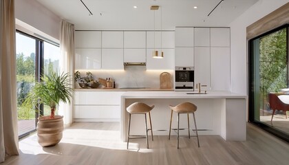 How to Create a Seamless Transition Between Your White and Neutral Contemporary Kitchen and Dining Area for Cohesion
