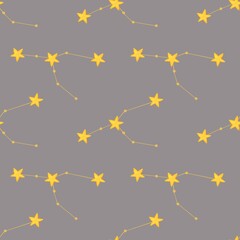 Small Taurus Zodiac Constellations Design Seamless Pattern on a Gray Background