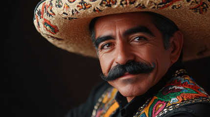 Festive black mexican man, authentic sombrero latin culture mustache, vibrant spanish hispanic hat mexico, traditional cultural celebratory, mariachi festive jovial.