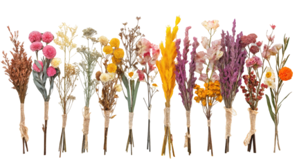 Dried Flower Arrangements Showcasing Colorful and Textured Blooms in a Minimalist Style Suitable for Home Decor or Events