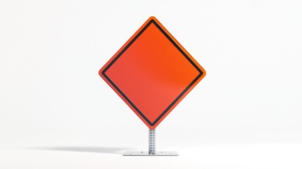 Blank Orange Diamond-Shaped Construction Sign on White Background