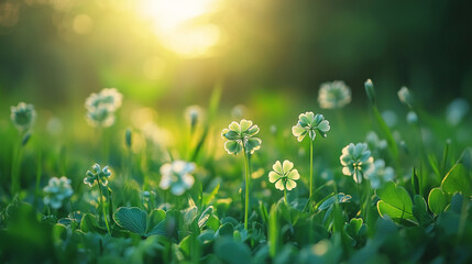 Verdant clover field plant, lush leaf green shamrock meadow, fresh grass lawn garden spring, natural botanical wild, floral beautiful nature.