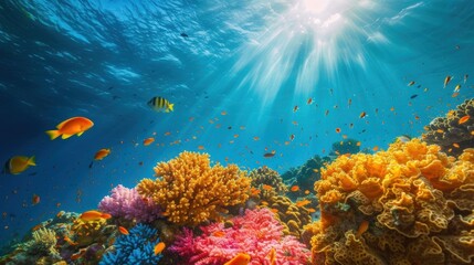 Obraz premium A beautiful coral reef thriving with an abundance of marine life reminding us of the delicate balance of marine ecosystems and the need for responsible stewardship to protect