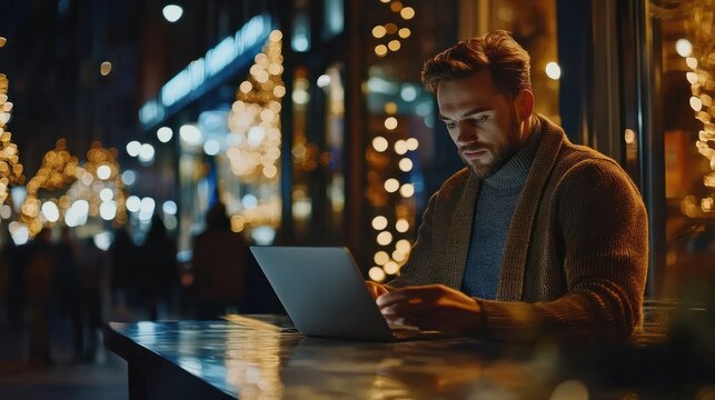 Businessman control global online marketplace and reach for customer engagement with insight data analytic, business intelligence. SEO marketing big data strategy for worldwide omnichannel market.