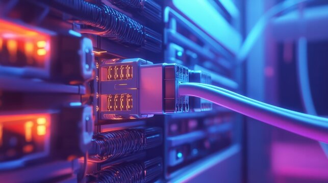 Close-up of network connection plug in data center