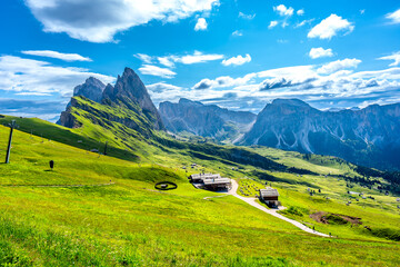 Seceda mountain glowing under summer sun in dolomites, italy