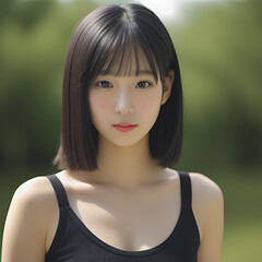 beautiful japanese woman looking at the camera, model-like translucent woman, generated ai