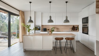 Fototapeta premium The Importance of Choosing the Right Flooring Material for Your White and Neutral Contemporary Kitchen Design