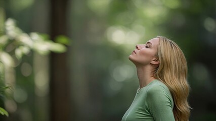 Fototapeta premium Serene portrait of a young blonde woman in nature