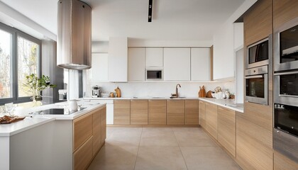 Fototapeta premium How to Create a Cozy Breakfast Bar in Your White and Neutral Contemporary Kitchen for Casual Dining Experiences