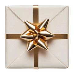 Gift box with gold ribbon and bow, holiday celebration concept