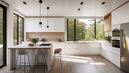 Fototapeta premium The Best Ways to Incorporate Family-Friendly Features in Your White and Neutral Contemporary Kitchen for Everyday Use