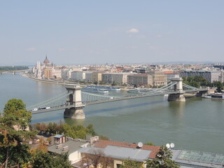 Chain bridge and view of Budapest - Hungary