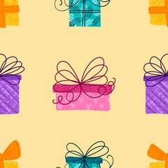 Christmas gift box seamless winter pattern for wrapping paper and fabrics