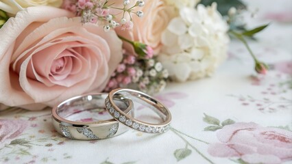 wedding rings on a bouquet