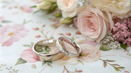 wedding rings and flowers