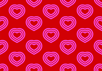 Seamless pattern of heart shaped tunnel. Pink romantic pattern. Pink and red colors. Trendy vector illustration. Valentine's day, birthday pattern design for wrapping paper, paper bags, wallpaper